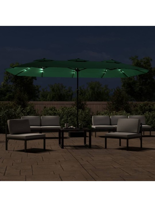 Saulessargs ar 2 jumtiņiem un led, 449x245 cm, zaļš