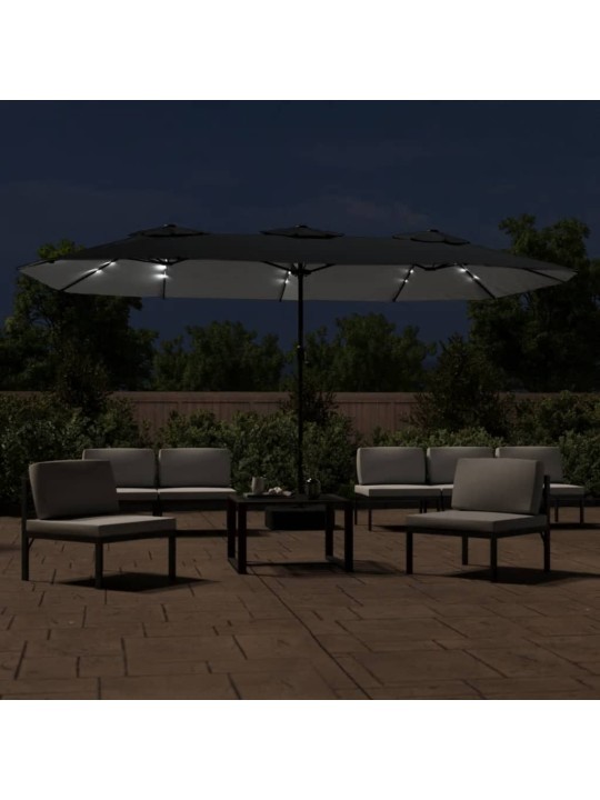 Saulessargs ar 2 jumtiņiem un led, 449x265 cm, melns