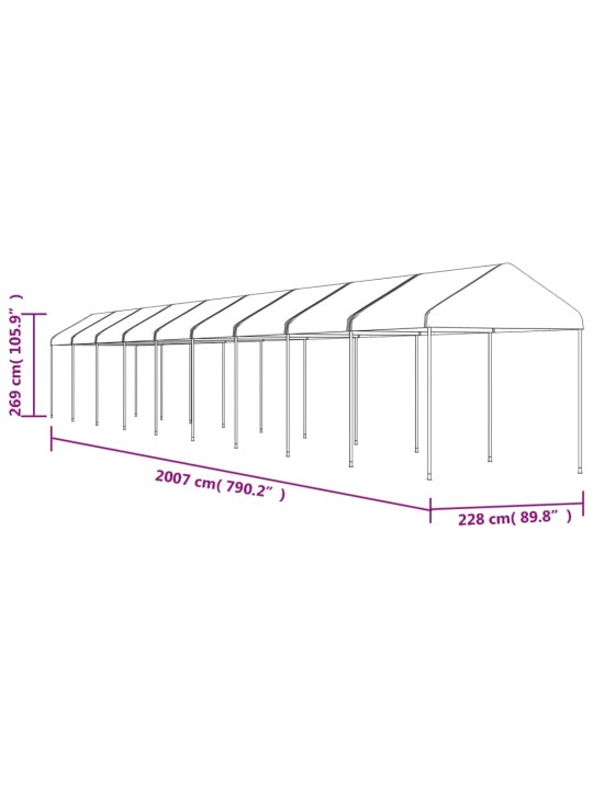 Nojume ar jumtu, balta, 20,07x2,28x2,69 m, polietilēns