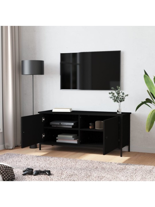 Tv skapītis ar durvīm, melns, 102x35x45 cm, inženierijas koks