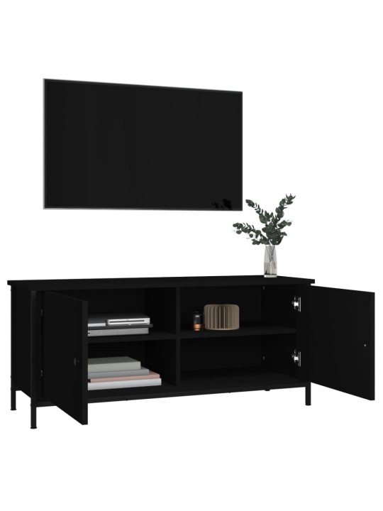 Tv skapītis ar durvīm, melns, 102x35x45 cm, inženierijas koks