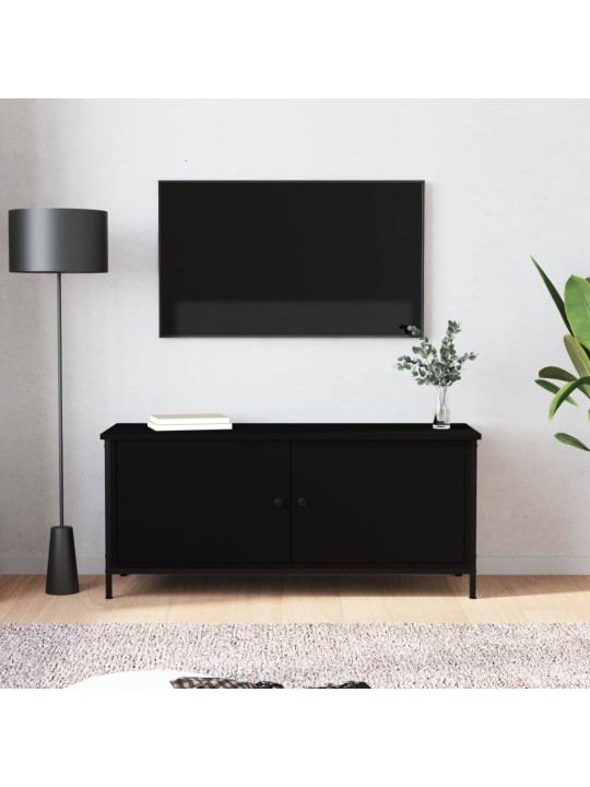 Tv skapītis ar durvīm, melns, 102x35x45 cm, inženierijas koks