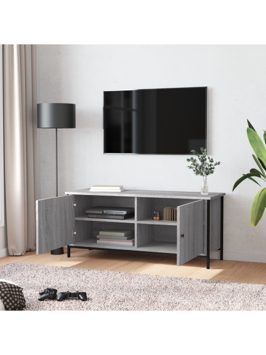Tv skapītis ar durvīm, pelēks, 102x35x45 cm, inženierijas koks