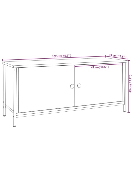 Tv skapītis ar durvīm, pelēks, 102x35x45 cm, inženierijas koks