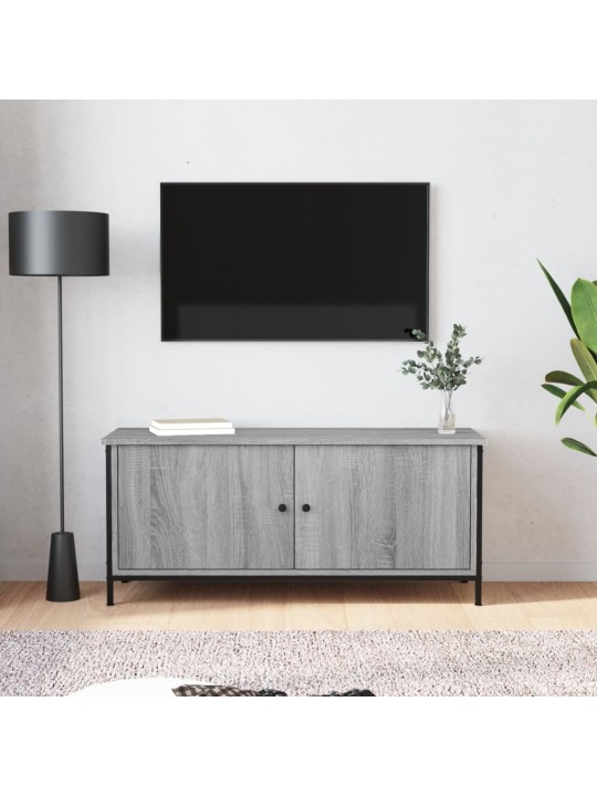 Tv skapītis ar durvīm, pelēks, 102x35x45 cm, inženierijas koks
