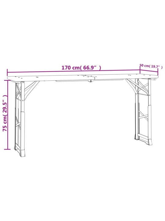Saliekams alus galds, 170x50x75/105 cm, egles masīvkoks