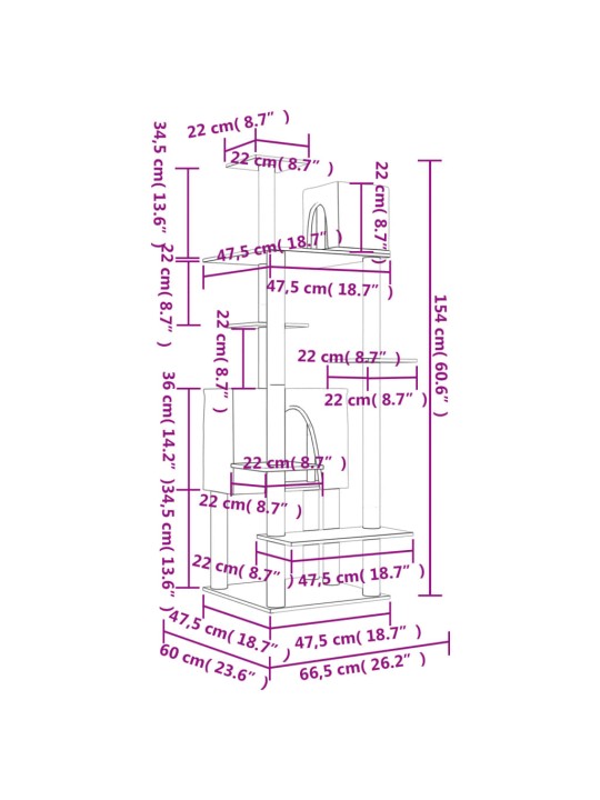 Kaķu māja ar sizala stabiem nagu asināšanai, 154 cm, krēmkrāsas