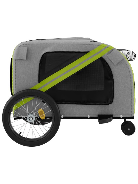 Mājdzīvnieku velo piekabe, zaļa ar pelēku, audums, dzelzs