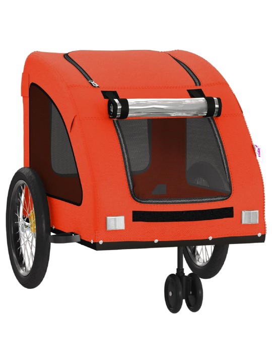 Mājdzīvnieku velo piekabe, oranža ar pelēku, audums un dzelzs