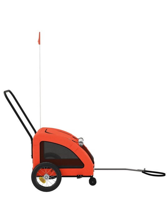 Mājdzīvnieku velo piekabe, oranža ar pelēku, audums un dzelzs