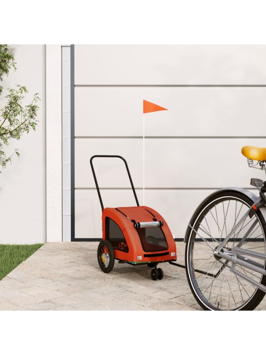 Mājdzīvnieku velo piekabe, oranža ar pelēku, audums un dzelzs