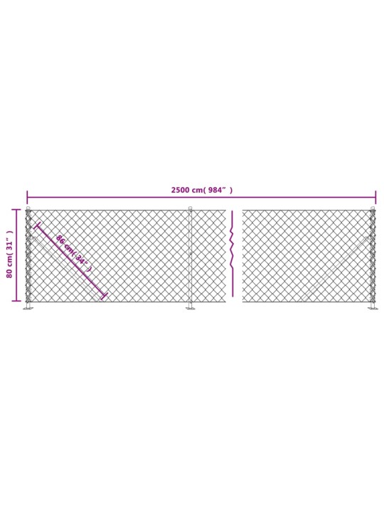Stiepļu žogs ar atloku, 0,8x25 m, zaļš