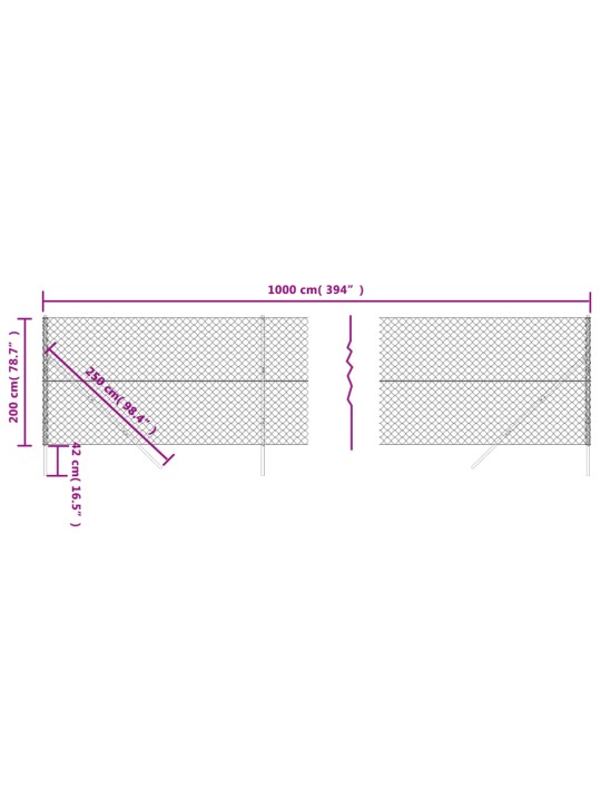 Stiepļu žogs, 2x10 m, antracītpelēks
