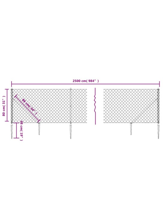 Stiepļu žogs ar zemes mietiņiem, antracītpelēks, 0,8x25 m