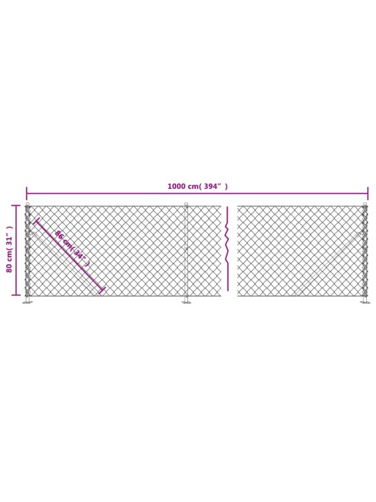 Stiepļu žogs ar atloku, 0,8x10 m, sudrabains
