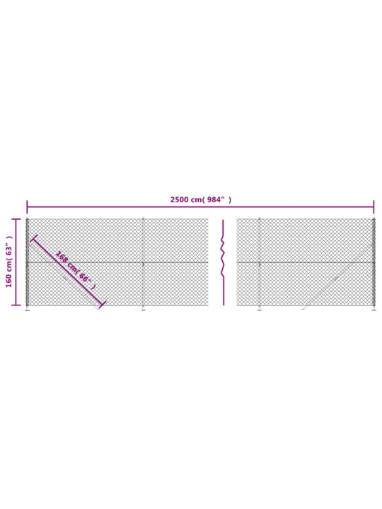 Stiepļu žogs ar atloku, 1,6x25 m, sudrabains