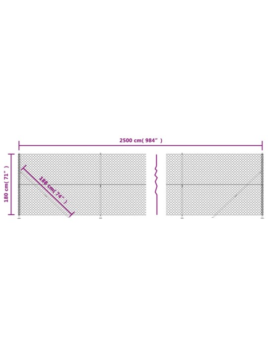 Stiepļu žogs ar atloku, 1,8x25 m, sudrabains
