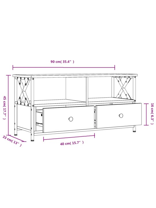 Tv skapītis, 90x33x45 cm, inženierijas koks, dzelzs, brūns