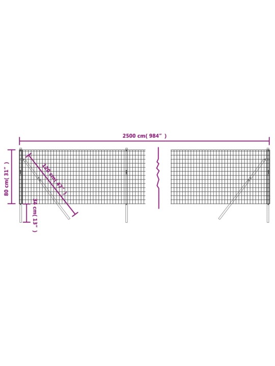 Stiepļu žogs, zaļš, 0,8x25 m, cinkots tērauds