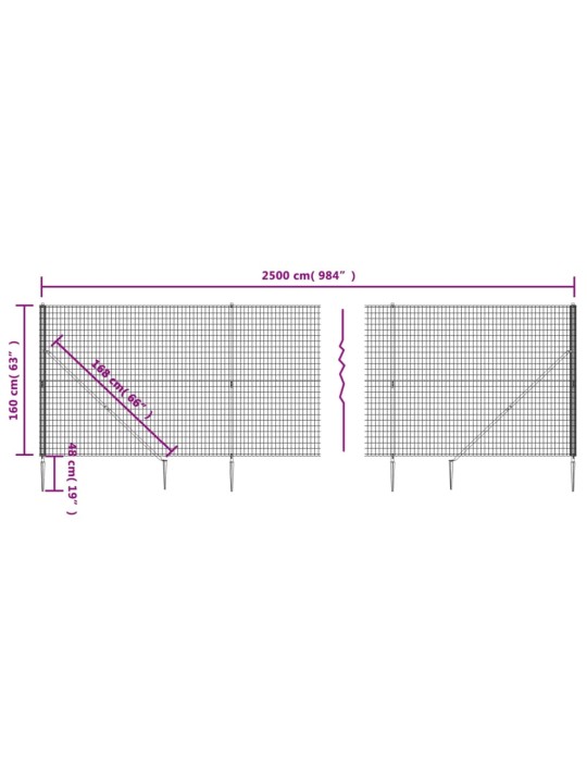 Stiepļu žogs ar zemes mietiņiem, zaļš, 1,6x25 m