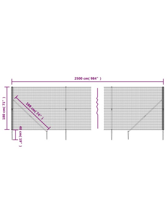 Stiepļu žogs ar zemes mietiņiem, zaļš, 1,8x25 m