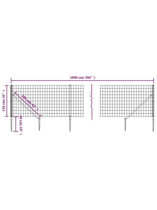 Stiepļu žogs ar zemes mietiņiem, zaļš, 1,1x10 m
