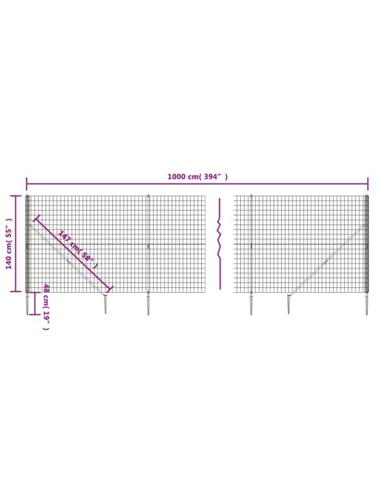 Stiepļu žogs ar zemes mietiņiem, zaļš, 1,4x10 m