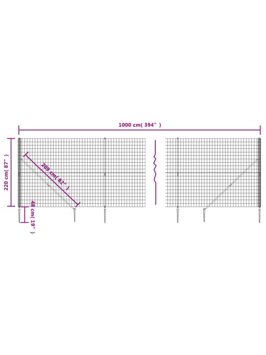 Stiepļu žogs ar zemes mietiņiem, zaļš, 2,2x10 m