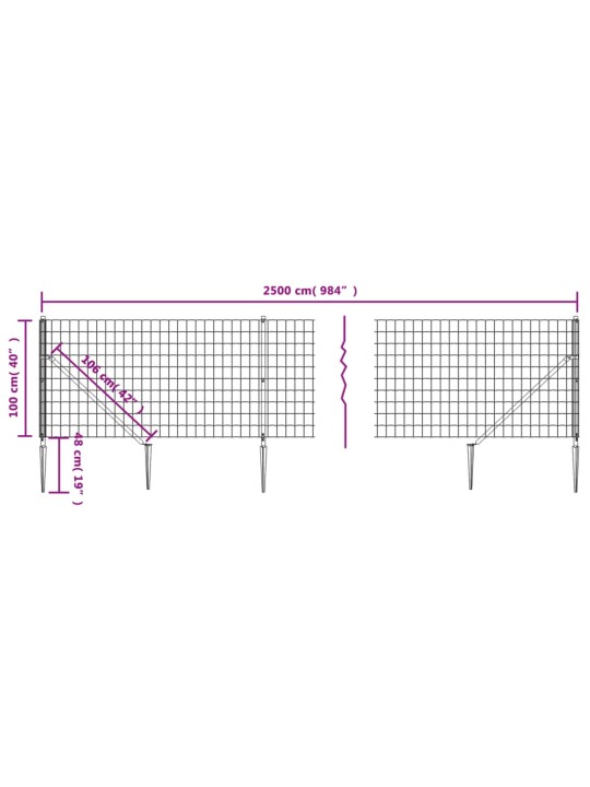 Stiepļu žogs ar zemes mietiņiem, zaļš, 1x25 m