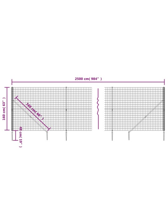 Stiepļu žogs ar zemes mietiņiem, zaļš, 1,6x25 m