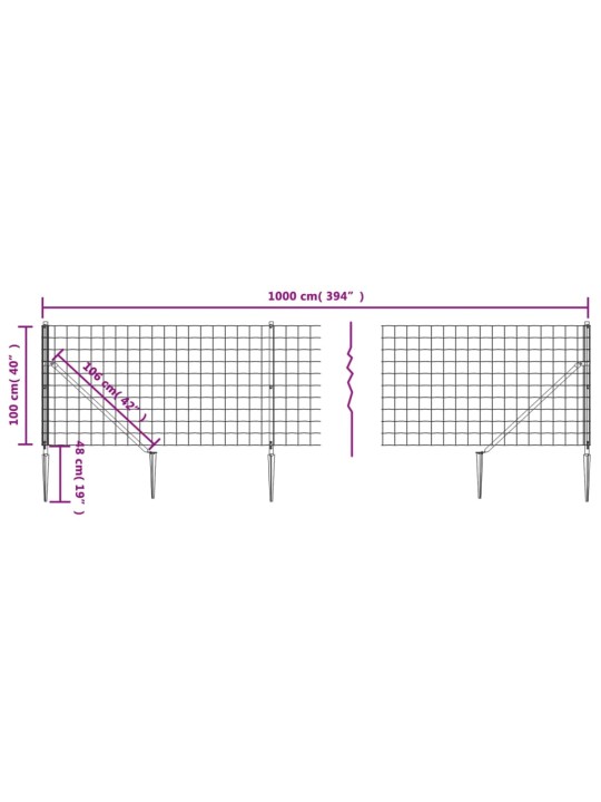 Stiepļu žogs ar zemes mietiņiem, zaļš, 1x10 m