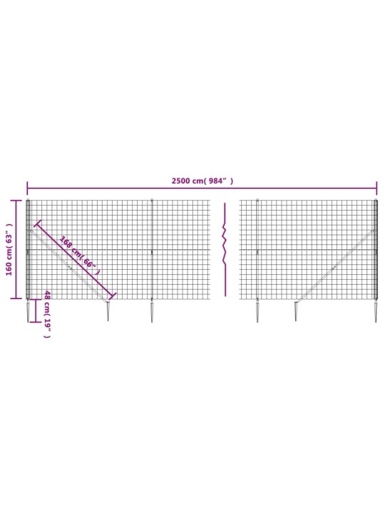 Stiepļu žogs ar zemes mietiņiem, zaļš, 1,6x25 m