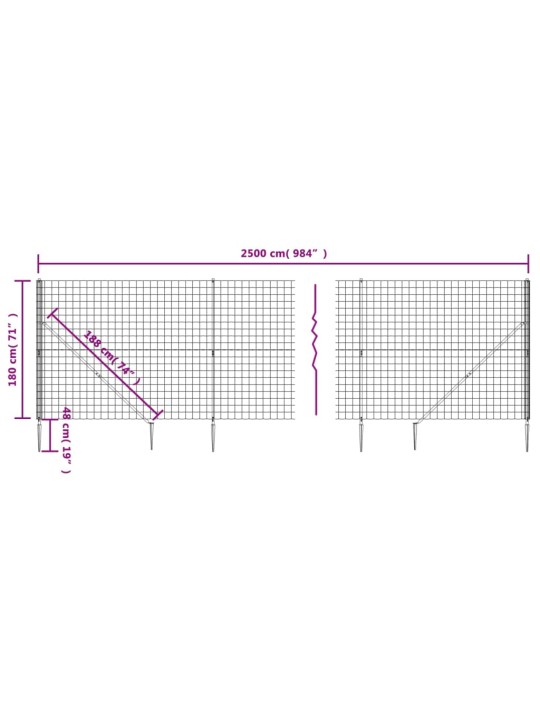 Stiepļu žogs ar zemes mietiņiem, zaļš, 1,8x25 m