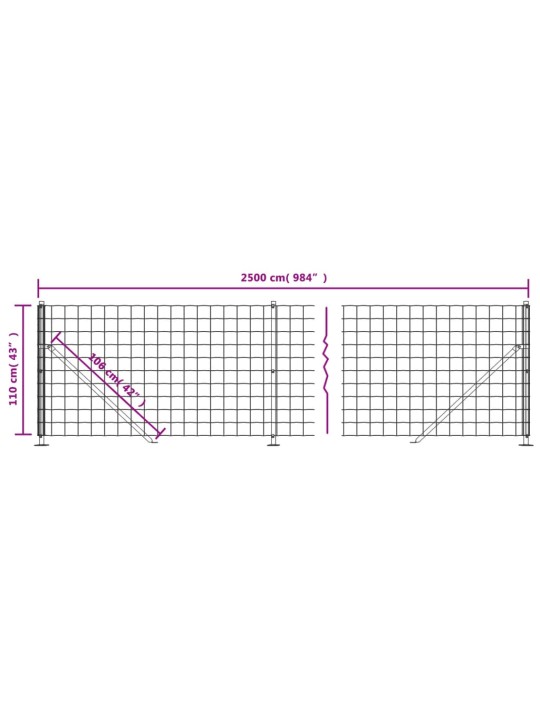 Stiepļu žogs ar atloku, 1,1x25 m, zaļš