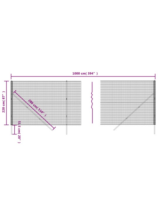 Stiepļu žogs, pelēks, 2,2x10 m, cinkots tērauds