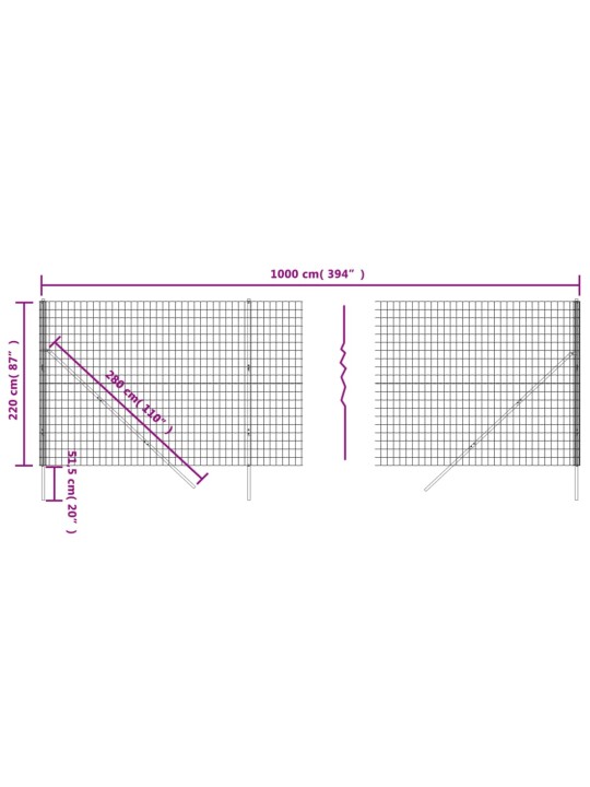 Stiepļu žogs, pelēks, 2,2x10 m, cinkots tērauds