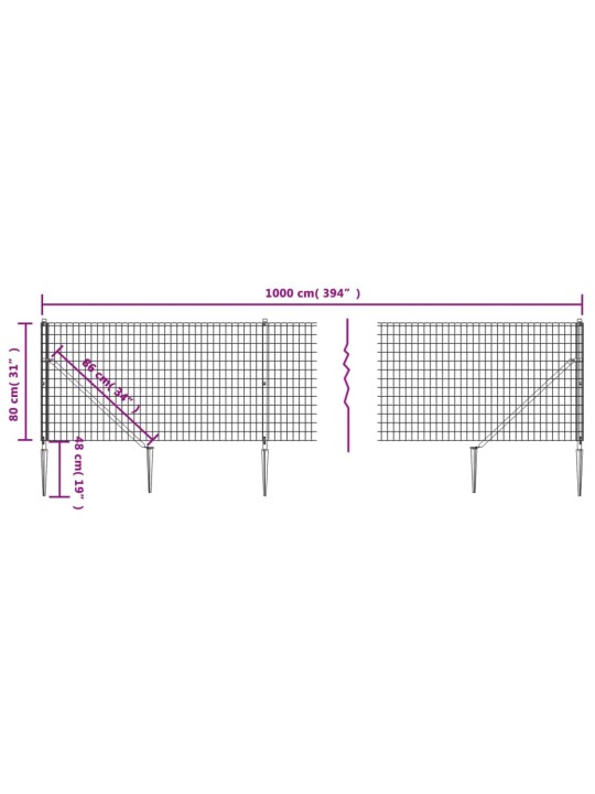 Stiepļu žogs ar zemes mietiņiem, antracītpelēks, 0,8x10 m