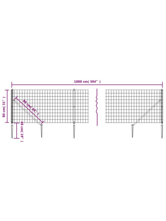 Stiepļu žogs ar zemes mietiņiem, antracītpelēks, 0,8x10 m