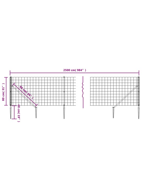 Stiepļu žogs ar zemes mietiņiem, antracītpelēks, 0,8x25 m