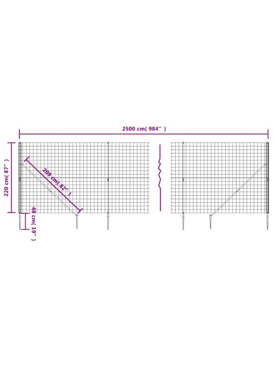 Stiepļu žogs ar zemes mietiņiem, antracītpelēks, 2,2x25 m