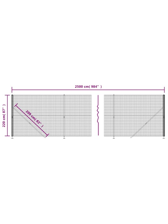 Stiepļu žogs ar atloku, 2,2x25 m, antracītpelēks