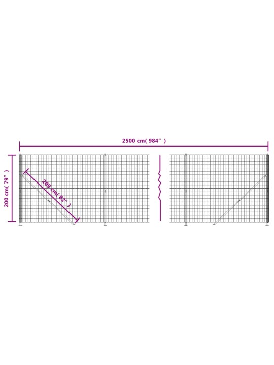 Stiepļu žogs ar atloku, 2x25 m, antracītpelēks