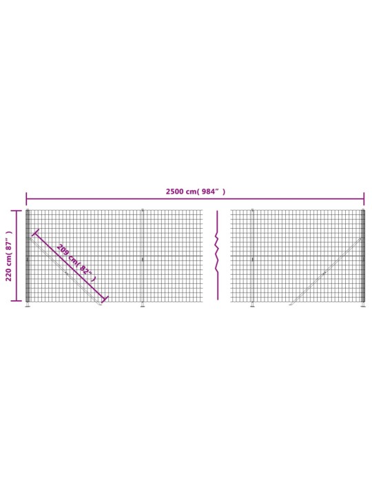 Stiepļu žogs ar atloku, 2,2x25 m, antracītpelēks