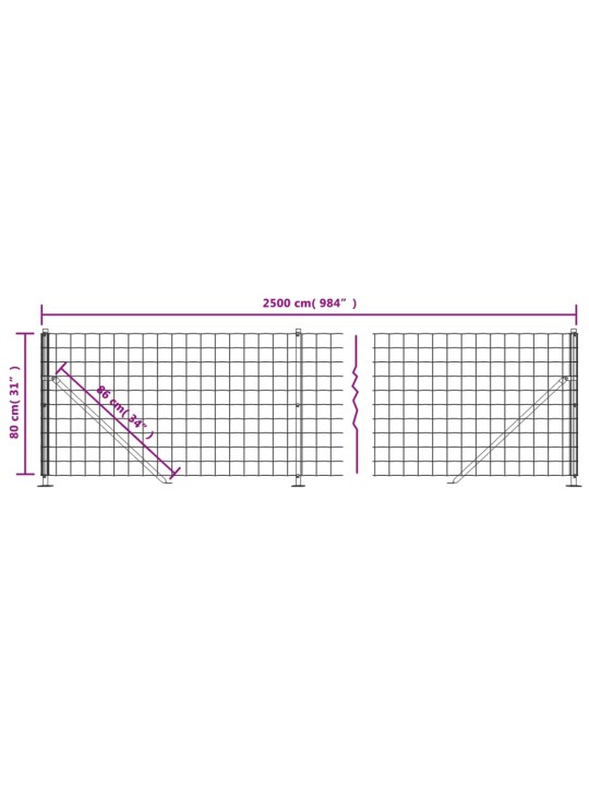 Stiepļu žogs ar atloku, 0,8x25 m, antracītpelēks