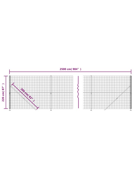 Stiepļu žogs ar atloku, 2,2x25 m, antracītpelēks