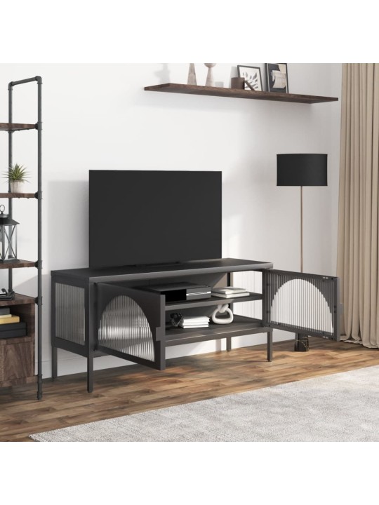 Tv skapītis, 105x35x50 cm, stikls un tērauds, melns