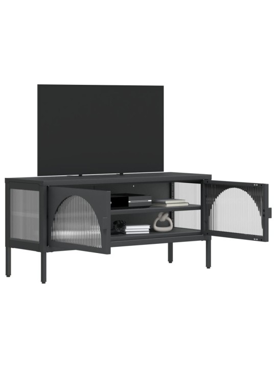 Tv skapītis, 105x35x50 cm, stikls un tērauds, melns