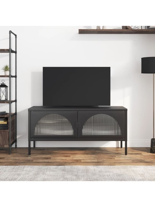 Tv skapītis, 105x35x50 cm, stikls un tērauds, melns