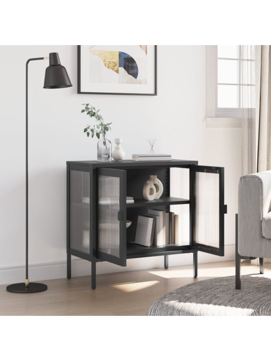 Kumode, 70x35x70 cm, stikls un tērauds, melna
