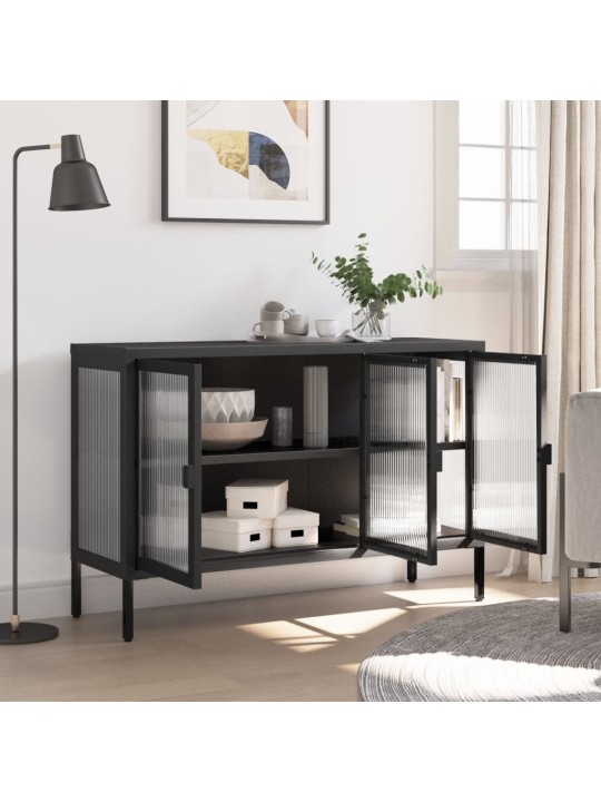 Kumode, 105x35x70 cm, stikls un tērauds, melna
